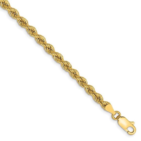 3.65mm 14k Yellow Gold Handmade Solid Rope Chain Bracelet 7 Inch